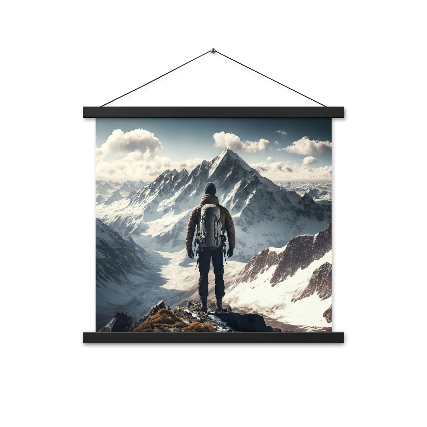 Wanderer auf Berg von hinten - Malerei - Premium Poster mit Aufhängung berge xxx Black 45.7 x 45.7 cm