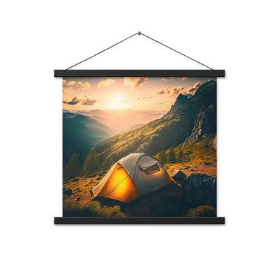 Zelt auf Berg im Sonnenaufgang - Landschafts - Premium Poster mit Aufhängung camping xxx 45.7 x 45.7 cm