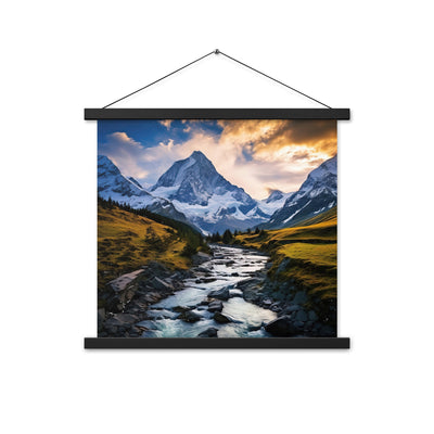 Berge und steiniger Bach - Epische Stimmung - Premium Poster mit Aufhängung berge xxx 45.7 x 45.7 cm