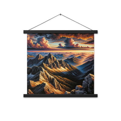 Alpen in Abenddämmerung: Acrylgemälde mit beleuchteten Berggipfeln - Premium Poster mit Aufhängung berge xxx yyy zzz 45.7 x 45.7 cm