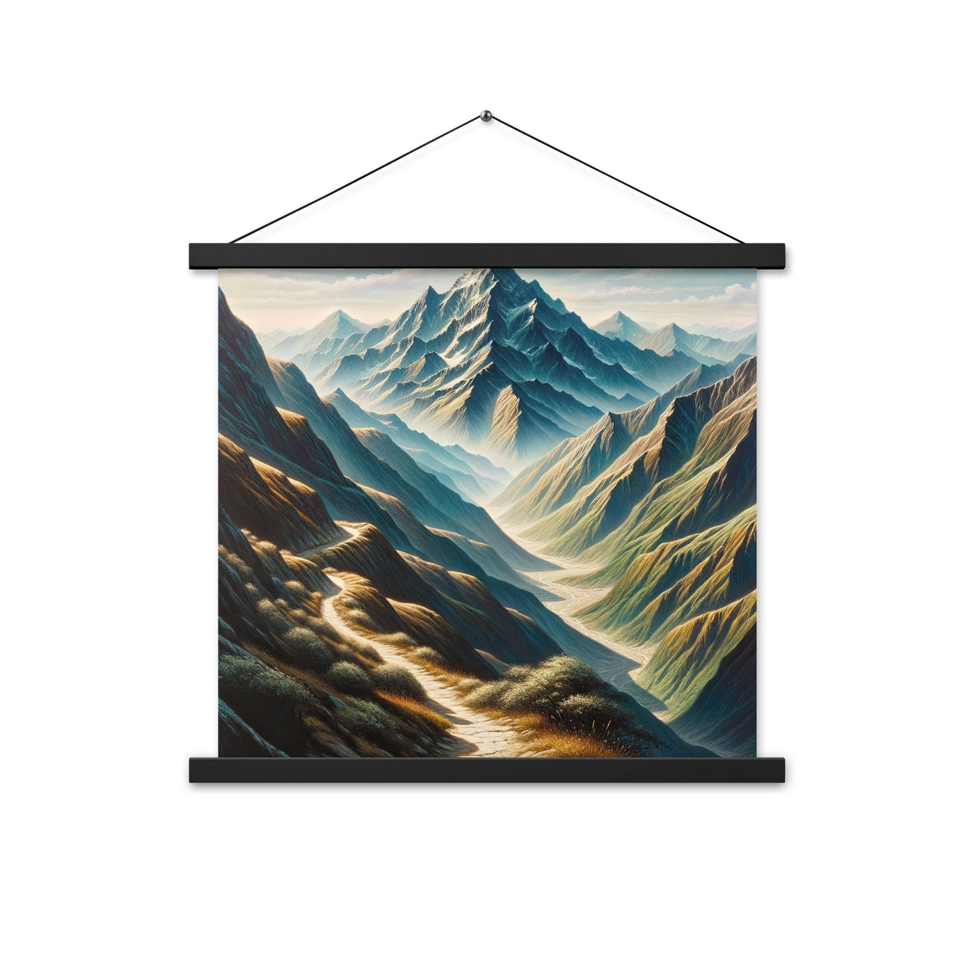 Berglandschaft: Acrylgemälde mit hervorgehobenem Pfad - Premium Poster mit Aufhängung berge xxx yyy zzz 45.7 x 45.7 cm