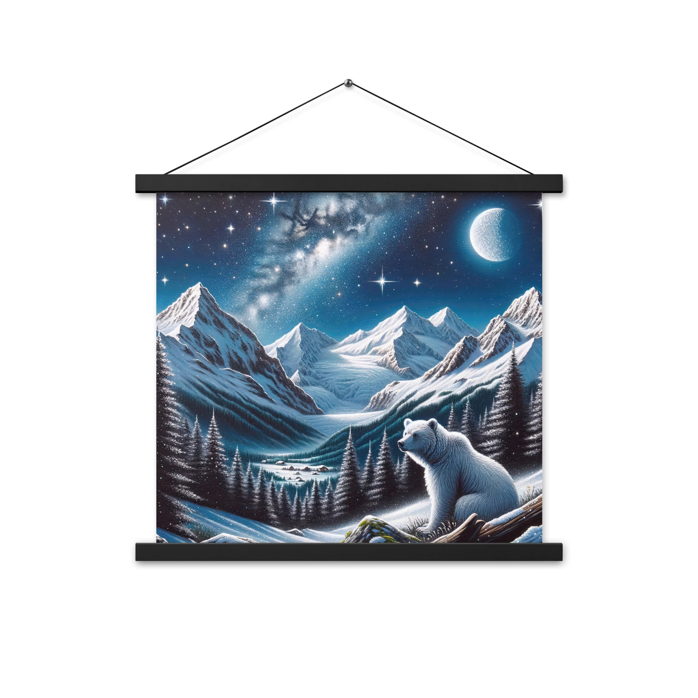 Sternennacht und Eisbär: Acrylgemälde mit Milchstraße, Alpen und schneebedeckte Gipfel - Premium Poster mit Aufhängung camping xxx yyy zzz 45.7 x 45.7 cm