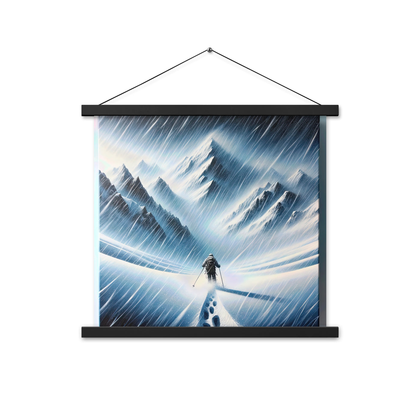 Wanderer und Bergsteiger im Schneesturm: Acrylgemälde der Alpen - Premium Poster mit Aufhängung wandern xxx yyy zzz 45.7 x 45.7 cm