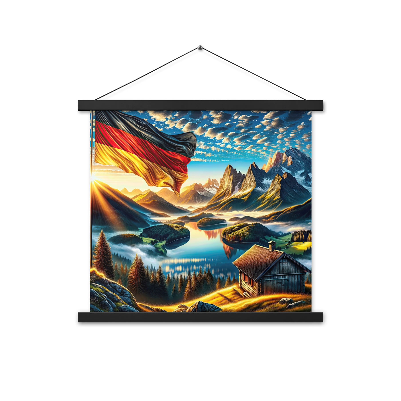 Alpen Gebirge im Morgenlicht: Kunstwerk mit Deutsche Flagge - Premium Poster mit Aufhängung berge xxx yyy zzz 45.7 x 45.7 cm