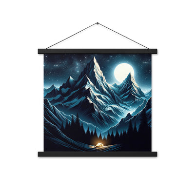Alpennacht mit Zelt: Mondglanz auf Gipfeln und Tälern, sternenklarer Himmel - Premium Poster mit Aufhängung berge xxx yyy zzz 45.7 x 45.7 cm