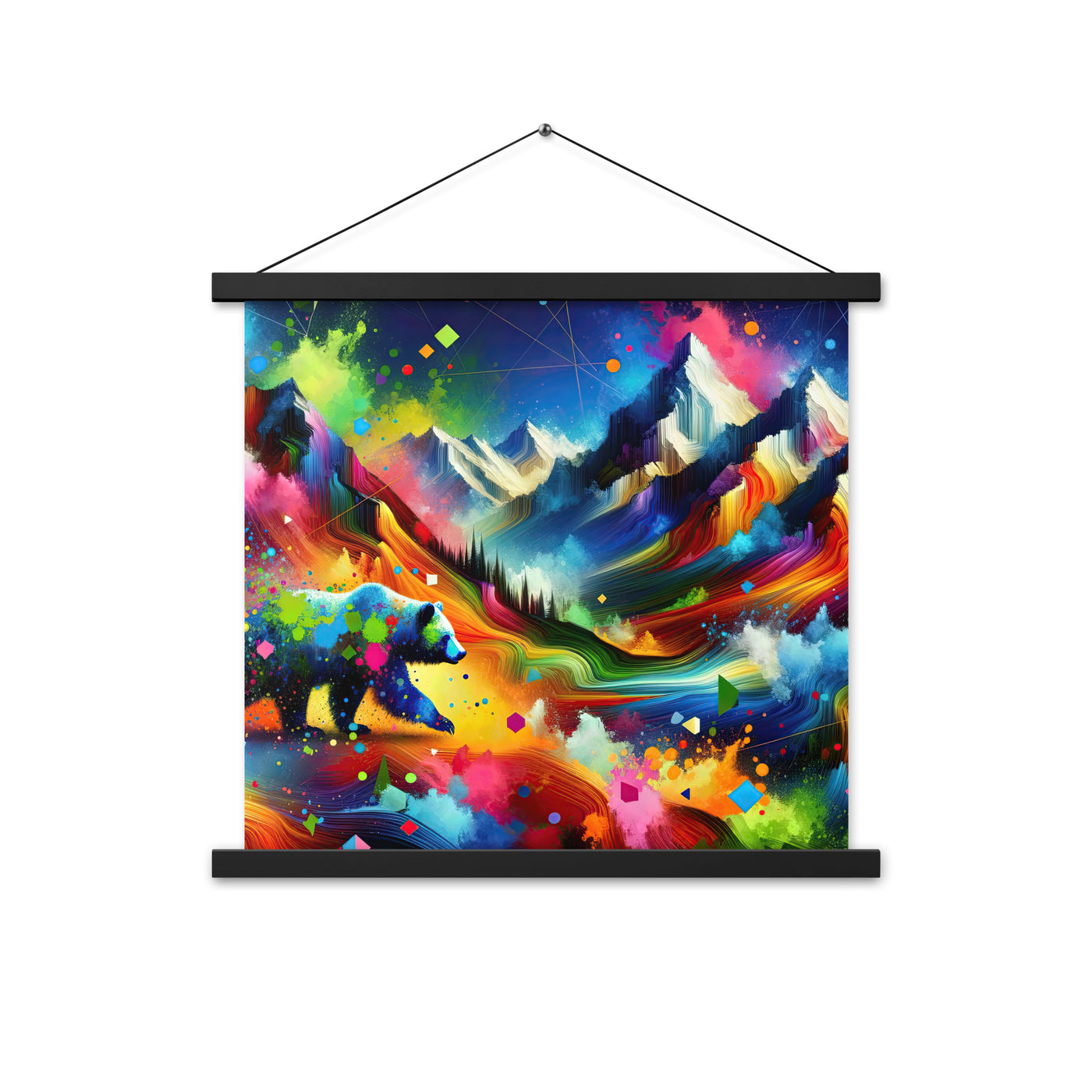 Neonfarbener Alpen Bär in abstrakten geometrischen Formen - Premium Poster mit Aufhängung camping xxx yyy zzz 45.7 x 45.7 cm