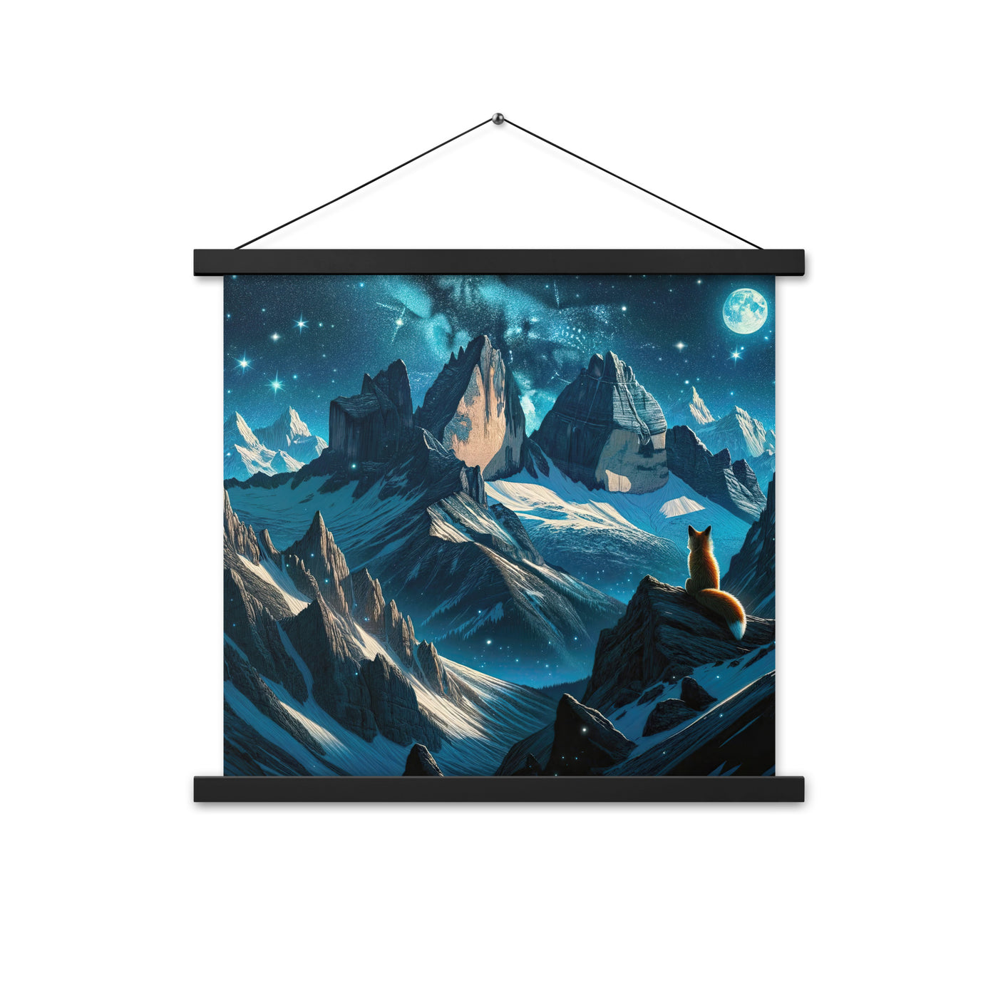 Fuchs in Alpennacht: Digitale Kunst der eisigen Berge im Mondlicht - Premium Poster mit Aufhängung camping xxx yyy zzz 45.7 x 45.7 cm