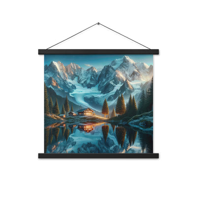Stille Alpenmajestätik: Digitale Kunst mit Schnee und Bergsee-Spiegelung - Premium Poster mit Aufhängung berge xxx yyy zzz 45.7 x 45.7 cm
