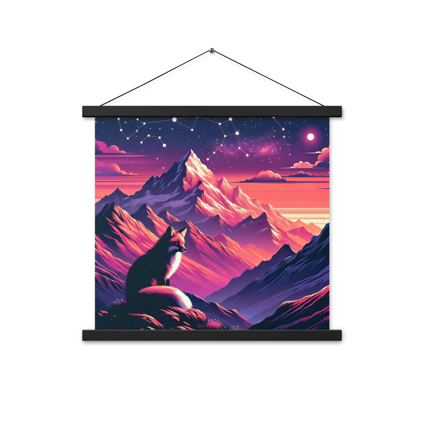 Fuchs im dramatischen Sonnenuntergang: Digitale Bergillustration in Abendfarben - Premium Poster mit Aufhängung camping xxx yyy zzz 45.7 x 45.7 cm