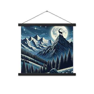 Steinbock in Alpennacht, silberne Berge und Sternenhimmel - Premium Poster mit Aufhängung berge xxx yyy zzz 45.7 x 45.7 cm
