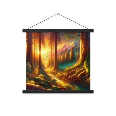 Golden-Stunde Alpenwald, Sonnenlicht durch Blätterdach - Premium Poster mit Aufhängung camping xxx yyy zzz 45.7 x 45.7 cm