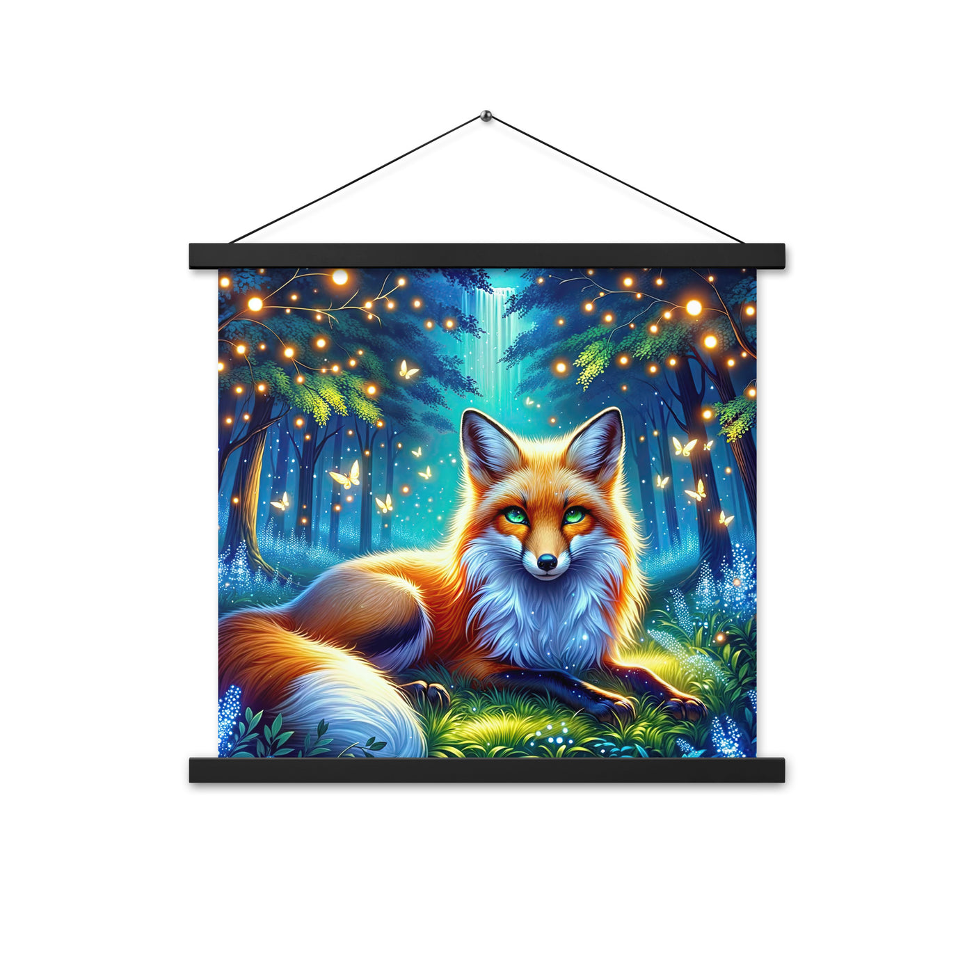 Funkelnder Nachtfuchs auf Waldlichtung mit Feuerwerk - Premium Poster mit Aufhängung camping xxx yyy zzz 45.7 x 45.7 cm