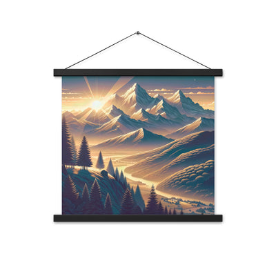 Alpen-Morgendämmerung, erste Sonnenstrahlen auf Schneegipfeln - Premium Poster mit Aufhängung berge xxx yyy zzz 45.7 x 45.7 cm