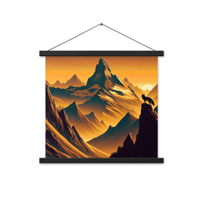Fuchs in Alpen-Sonnenuntergang, goldene Berge und tiefe Täler - Premium Poster mit Aufhängung camping xxx yyy zzz 45.7 x 45.7 cm
