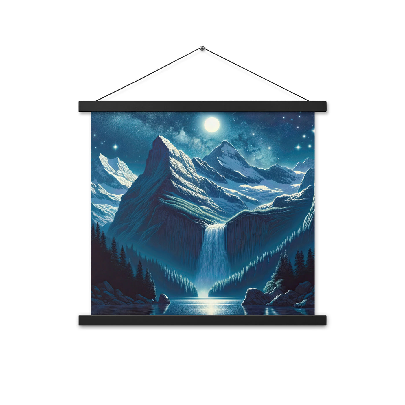 Legendäre Alpennacht, Mondlicht-Berge unter Sternenhimmel - Premium Poster mit Aufhängung berge xxx yyy zzz 45.7 x 45.7 cm