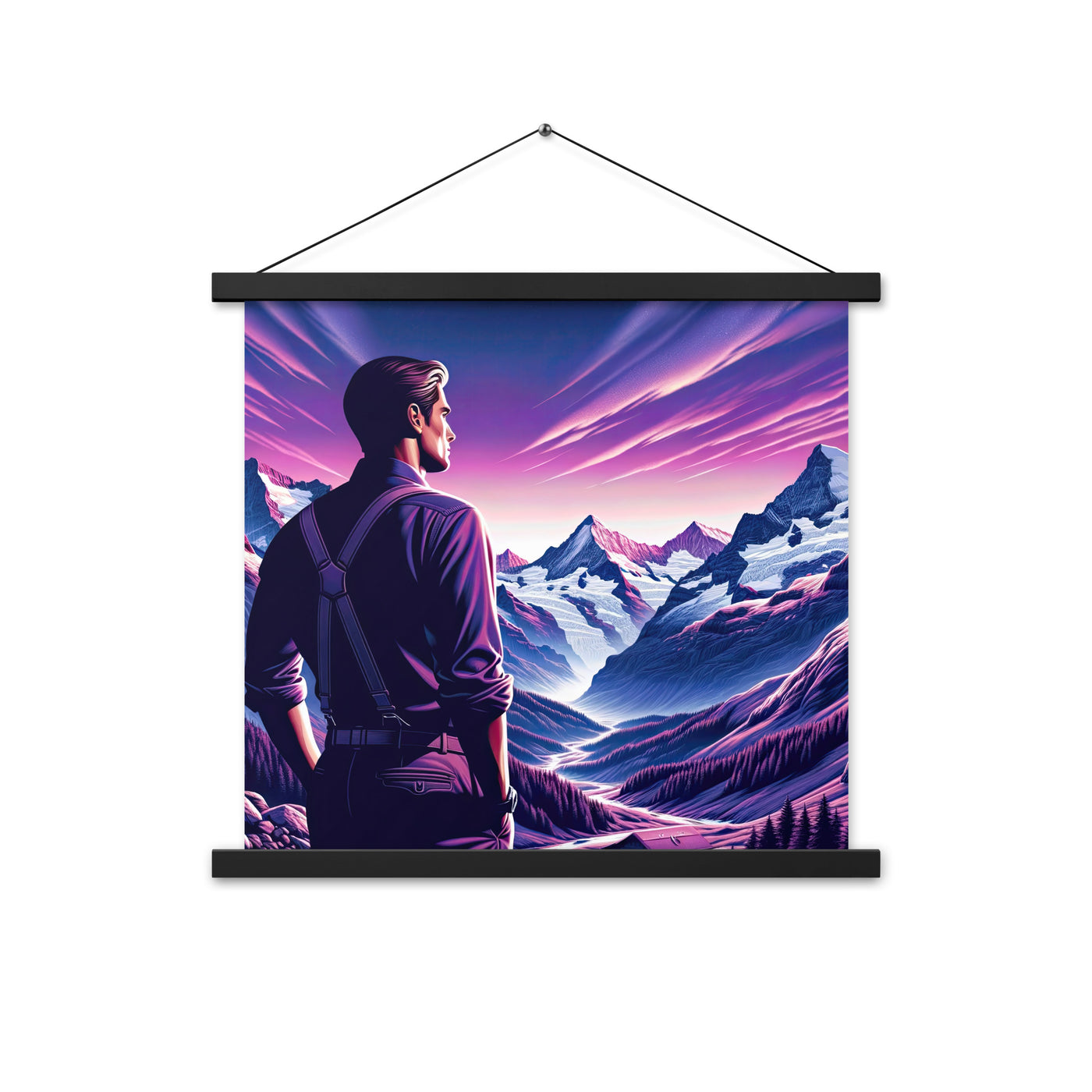 Wanderer in alpiner Dämmerung, schneebedeckte Gipfel ins Unendliche - Premium Poster mit Aufhängung wandern xxx yyy zzz 45.7 x 45.7 cm