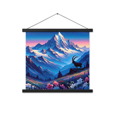 Steinbock bei Dämmerung in den Alpen, sonnengeküsste Schneegipfel - Premium Poster mit Aufhängung berge xxx yyy zzz 45.7 x 45.7 cm