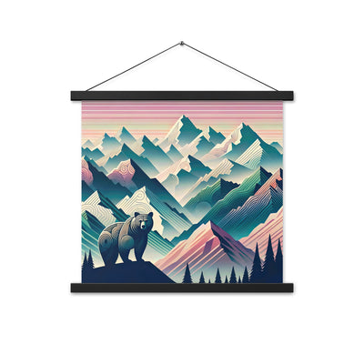 Bär im Panoramablick der Alpen, moderne Kunst-Gebirgsschichten - Premium Poster mit Aufhängung camping xxx yyy zzz 45.7 x 45.7 cm