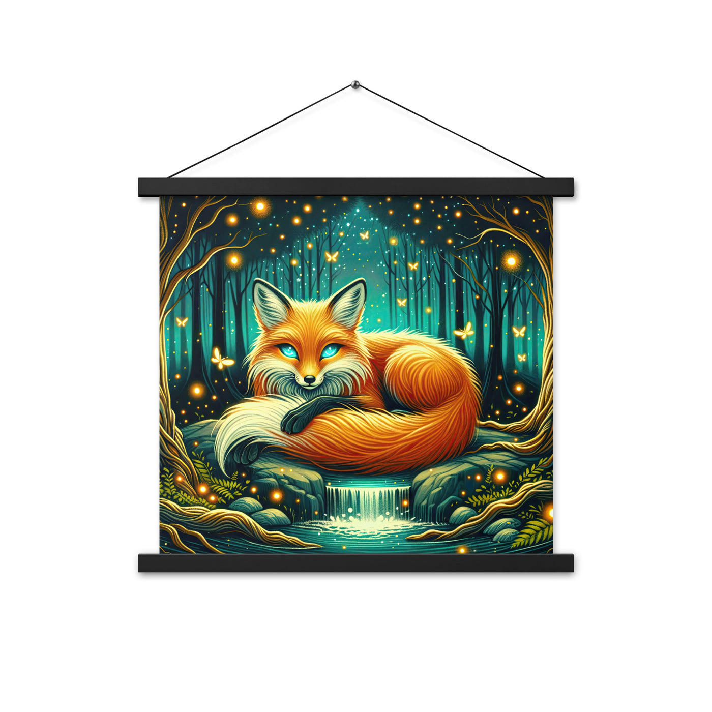 Bezaubernder Fuchs auf erleuchteter mystischer Waldlichtung - Premium Poster mit Aufhängung camping xxx yyy zzz 45.7 x 45.7 cm
