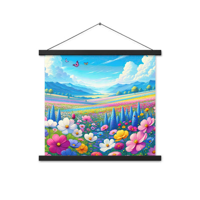 Weitläufiges Blumenfeld unter himmelblauem Himmel, leuchtende Flora - Premium Poster mit Aufhängung camping xxx yyy zzz 45.7 x 45.7 cm