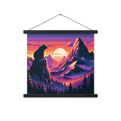 Alpen-Sonnenuntergang mit Bär auf Hügel, warmes Himmelsfarbenspiel - Premium Poster mit Aufhängung camping xxx yyy zzz 45.7 x 45.7 cm
