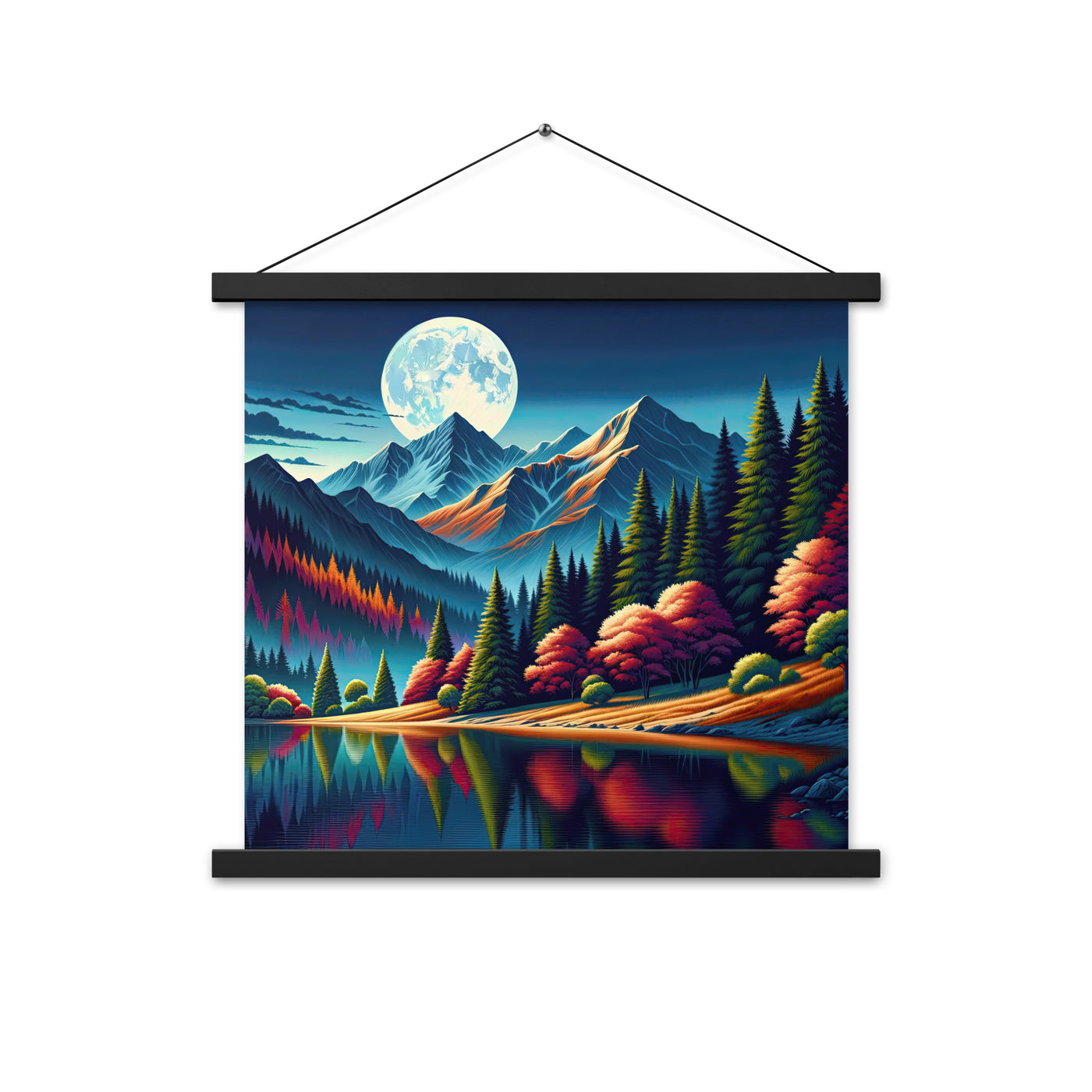 Ruhiger Herbstabend in den Alpen, grün-rote Berge - Premium Poster mit Aufhängung berge xxx yyy zzz 45.7 x 45.7 cm