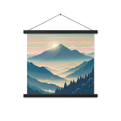 Bergszene bei Morgendämmerung, erste Sonnenstrahlen auf Bergrücken - Premium Poster mit Aufhängung berge xxx yyy zzz 45.7 x 45.7 cm
