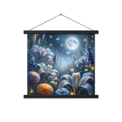 Ätherische Mondnacht auf blühender Wiese, silbriger Blumenglanz - Premium Poster mit Aufhängung camping xxx yyy zzz 45.7 x 45.7 cm