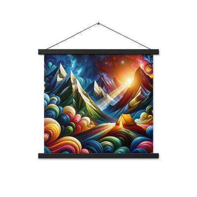 Abstrakte Bergwelt in lebendigen Farben mit Zelt - Premium Poster mit Aufhängung camping xxx yyy zzz 45.7 x 45.7 cm