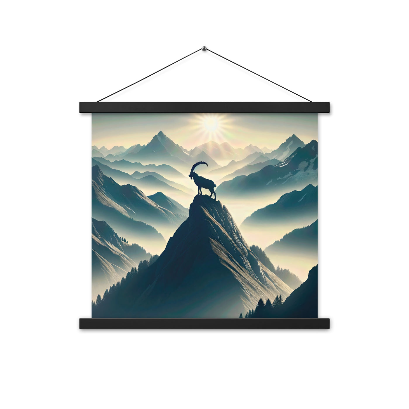 Morgendlicher Steinbock auf Alpengipfel, steile Berghänge - Premium Poster mit Aufhängung berge xxx yyy zzz 45.7 x 45.7 cm