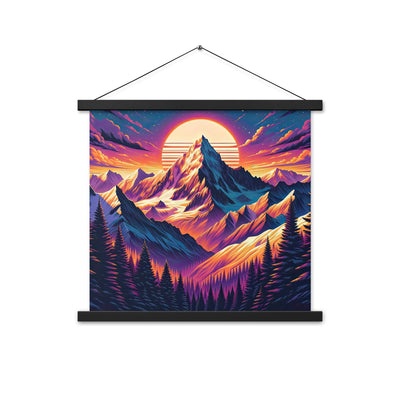 Lebendiger Alpen-Sonnenuntergang, schneebedeckte Gipfel in warmen Tönen - Premium Poster mit Aufhängung berge xxx yyy zzz 45.7 x 45.7 cm