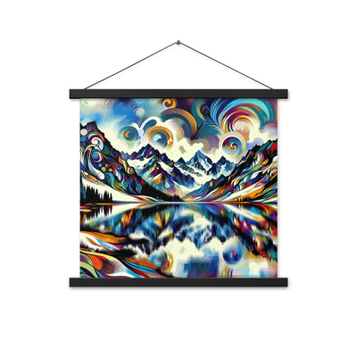 Alpensee im Zentrum eines abstrakt-expressionistischen Alpen-Kunstwerks - Premium Poster mit Aufhängung berge xxx yyy zzz 45.7 x 45.7 cm