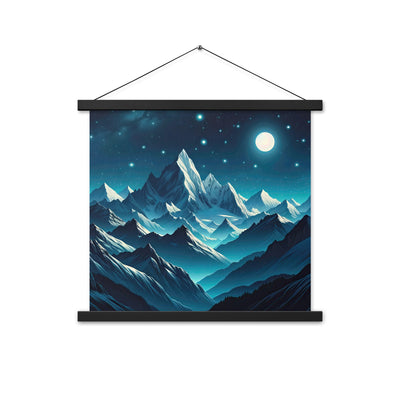 Sternenklare Nacht über den Alpen, Vollmondschein auf Schneegipfeln - Premium Poster mit Aufhängung berge xxx yyy zzz 45.7 x 45.7 cm