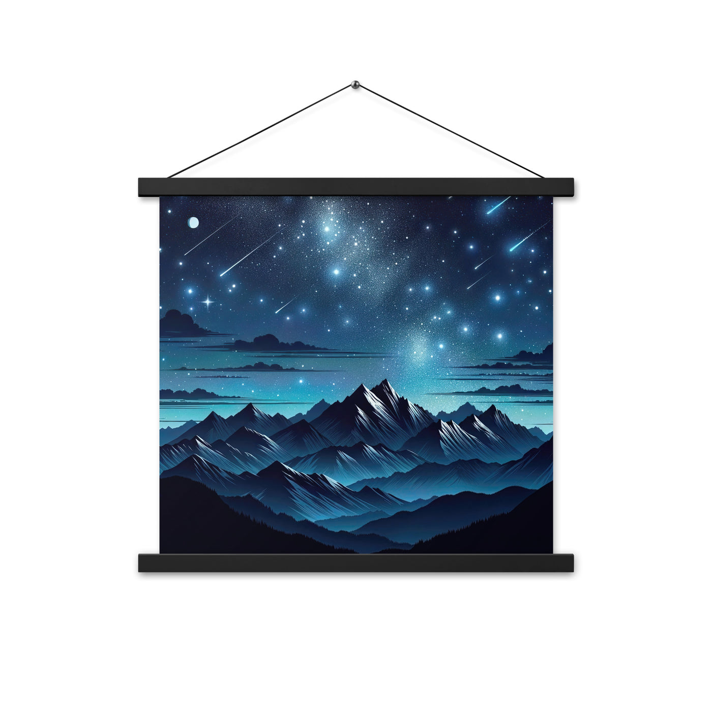 Alpen unter Sternenhimmel mit glitzernden Sternen und Meteoren - Premium Poster mit Aufhängung berge xxx yyy zzz 45.7 x 45.7 cm
