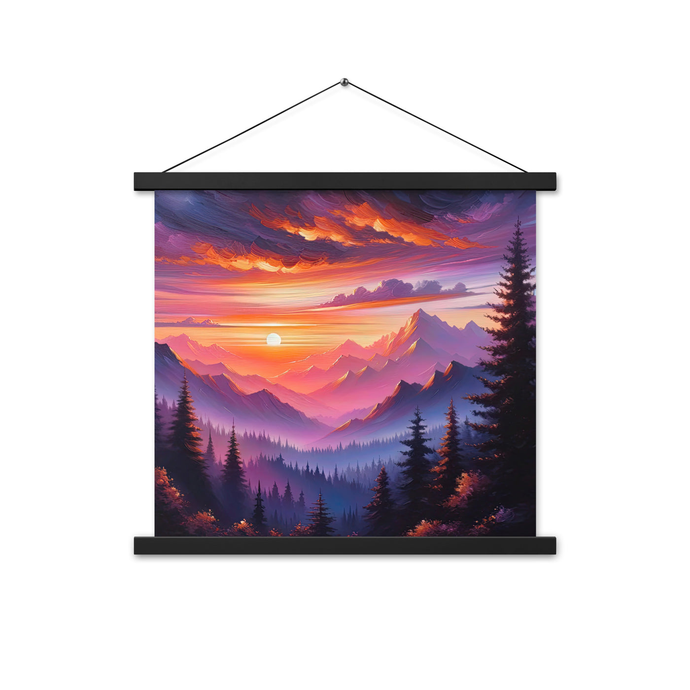 Ölgemälde der Alpenlandschaft im ätherischen Sonnenuntergang, himmlische Farbtöne - Premium Poster mit Aufhängung berge xxx yyy zzz 45.7 x 45.7 cm