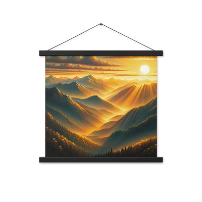 Ölgemälde der Berge in der goldenen Stunde, Sonnenuntergang über warmer Landschaft - Premium Poster mit Aufhängung berge xxx yyy zzz 45.7 x 45.7 cm