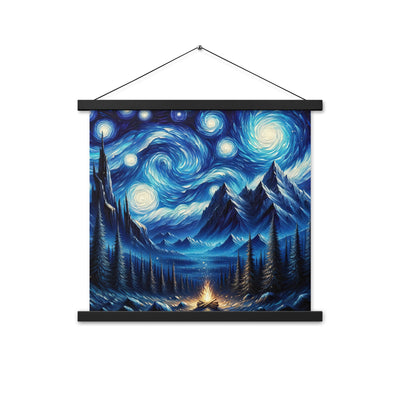 Sternennacht-Stil Ölgemälde der Alpen, himmlische Wirbelmuster - Premium Poster mit Aufhängung berge xxx yyy zzz 45.7 x 45.7 cm