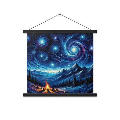 Sternennacht über den Alpen inspiriertes Ölgemälde, mystischer Nachthimmel in Blau - Premium Poster mit Aufhängung camping xxx yyy zzz 45.7 x 45.7 cm