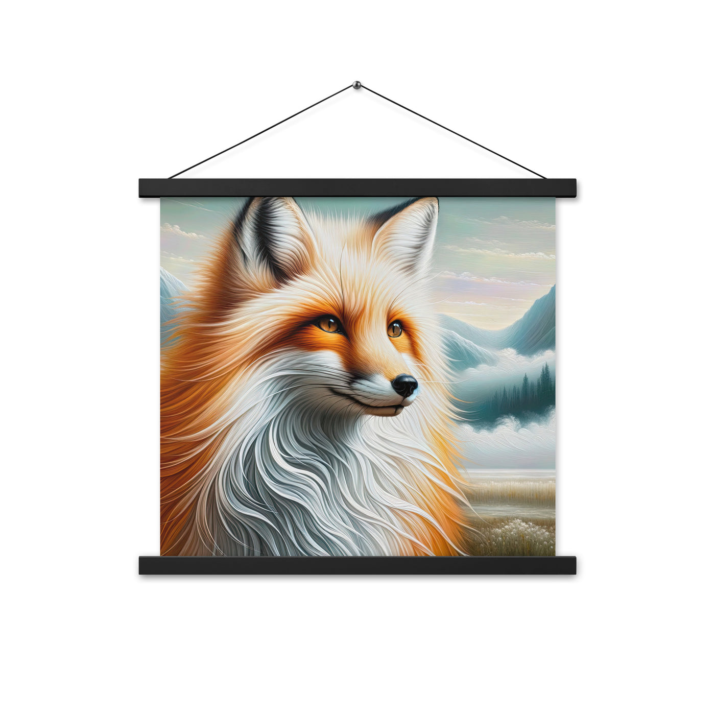 Ölgemälde eines anmutigen, intelligent blickenden Fuchses in Orange-Weiß - Premium Poster mit Aufhängung camping xxx yyy zzz 45.7 x 45.7 cm