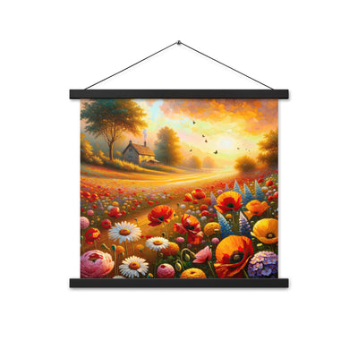 Ölgemälde eines Blumenfeldes im Sonnenuntergang, leuchtende Farbpalette - Premium Poster mit Aufhängung camping xxx yyy zzz 45.7 x 45.7 cm