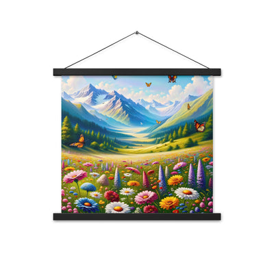 Ölgemälde einer ruhigen Almwiese, Oase mit bunter Wildblumenpracht - Premium Poster mit Aufhängung camping xxx yyy zzz 45.7 x 45.7 cm
