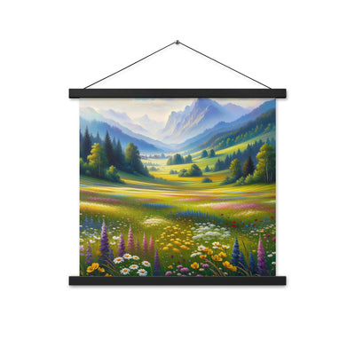Ölgemälde einer Almwiese, Meer aus Wildblumen in Gelb- und Lilatönen - Premium Poster mit Aufhängung berge xxx yyy zzz 45.7 x 45.7 cm