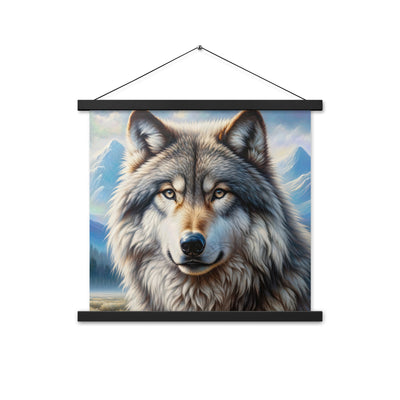 Porträt-Ölgemälde eines prächtigen Wolfes mit faszinierenden Augen (AN) - Premium Poster mit Aufhängung xxx yyy zzz 45.7 x 45.7 cm