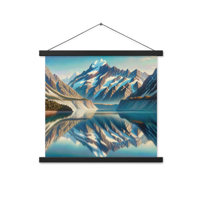 Ölgemälde eines unberührten Sees, der die Bergkette spiegelt - Premium Poster mit Aufhängung berge xxx yyy zzz 45.7 x 45.7 cm
