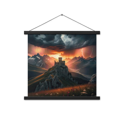 Foto einer Alpenburg bei stürmischem Sonnenuntergang, dramatische Wolken und Sonnenstrahlen - Enhanced Matte Paper Poster With Hanger berge xxx yyy zzz 45.7 x 45.7 cm