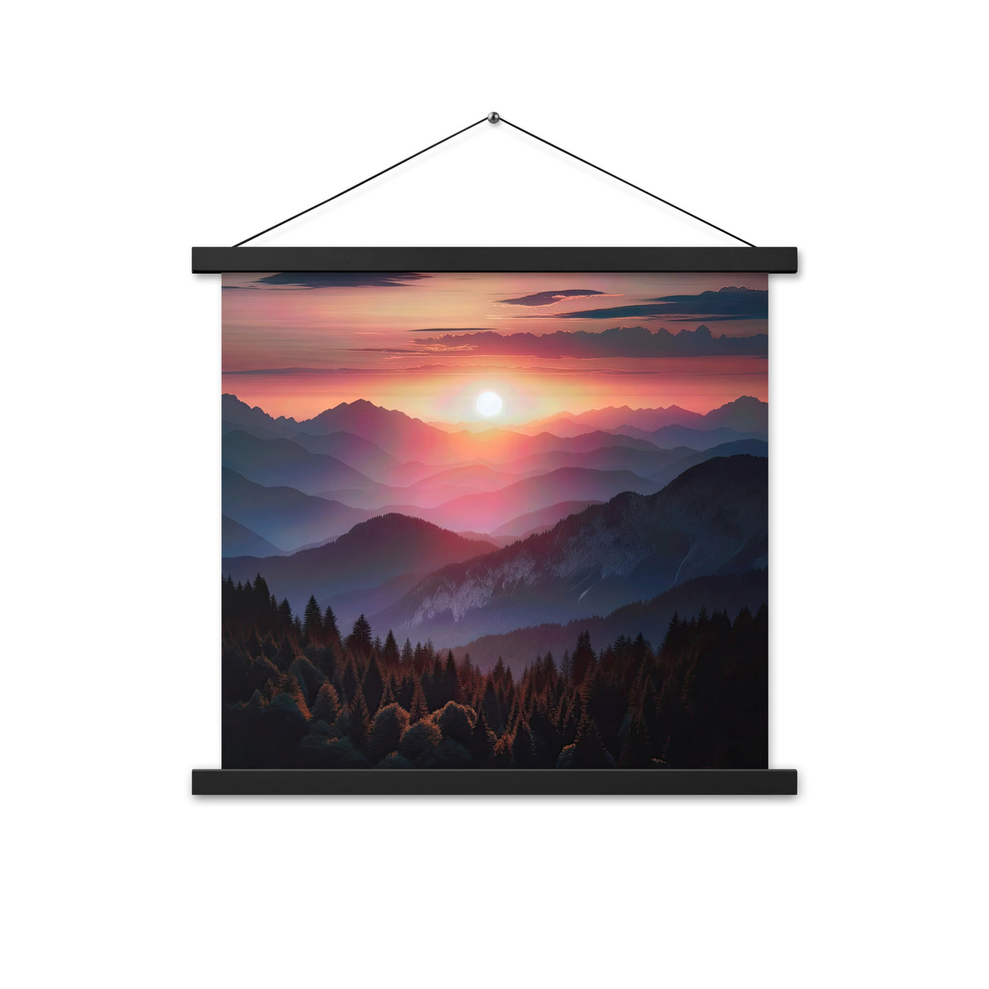 Foto der Alpenwildnis beim Sonnenuntergang, Himmel in warmen Orange-Tönen - Premium Poster mit Aufhängung berge xxx yyy zzz 45.7 x 45.7 cm