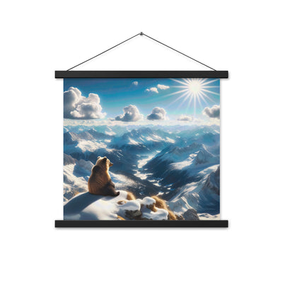 Foto der Alpen im Winter mit Bären auf dem Gipfel, glitzernder Neuschnee unter der Sonne - Premium Poster mit Aufhängung camping xxx yyy zzz 45.7 x 45.7 cm