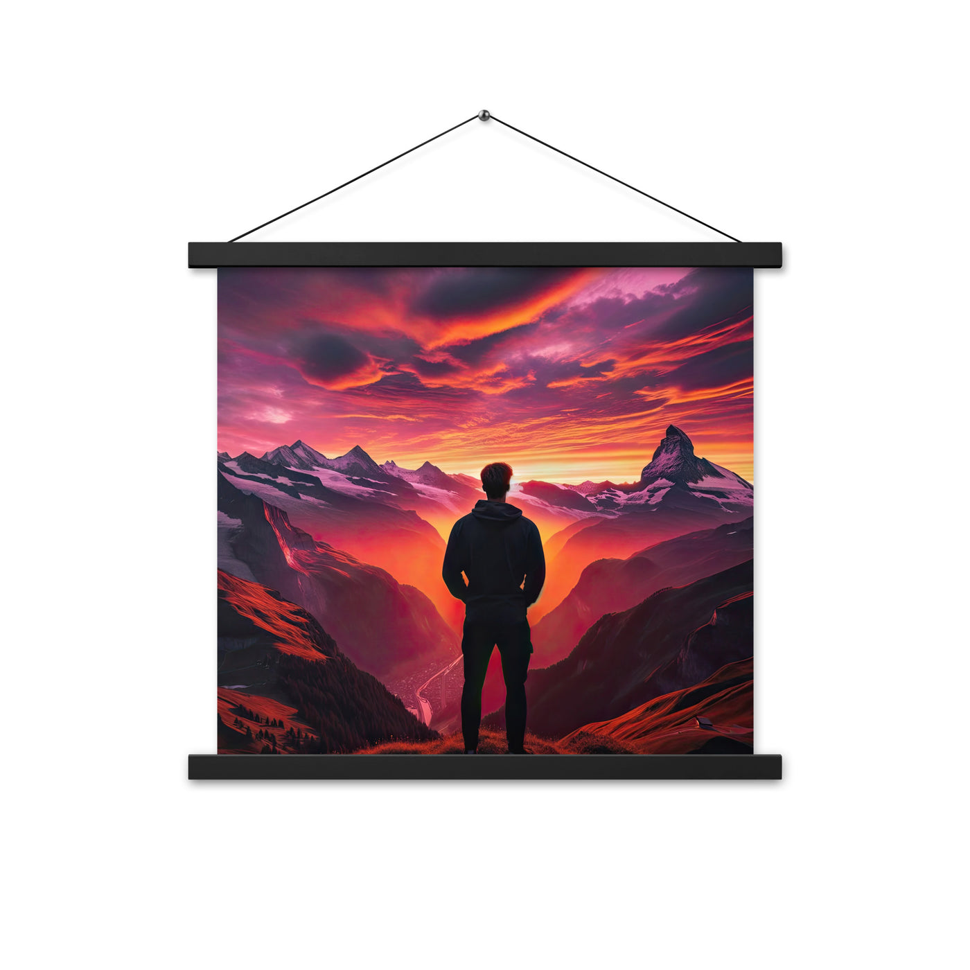 Foto der Schweizer Alpen im Sonnenuntergang, Himmel in surreal glänzenden Farbtönen - Premium Poster mit Aufhängung wandern xxx yyy zzz 45.7 x 45.7 cm