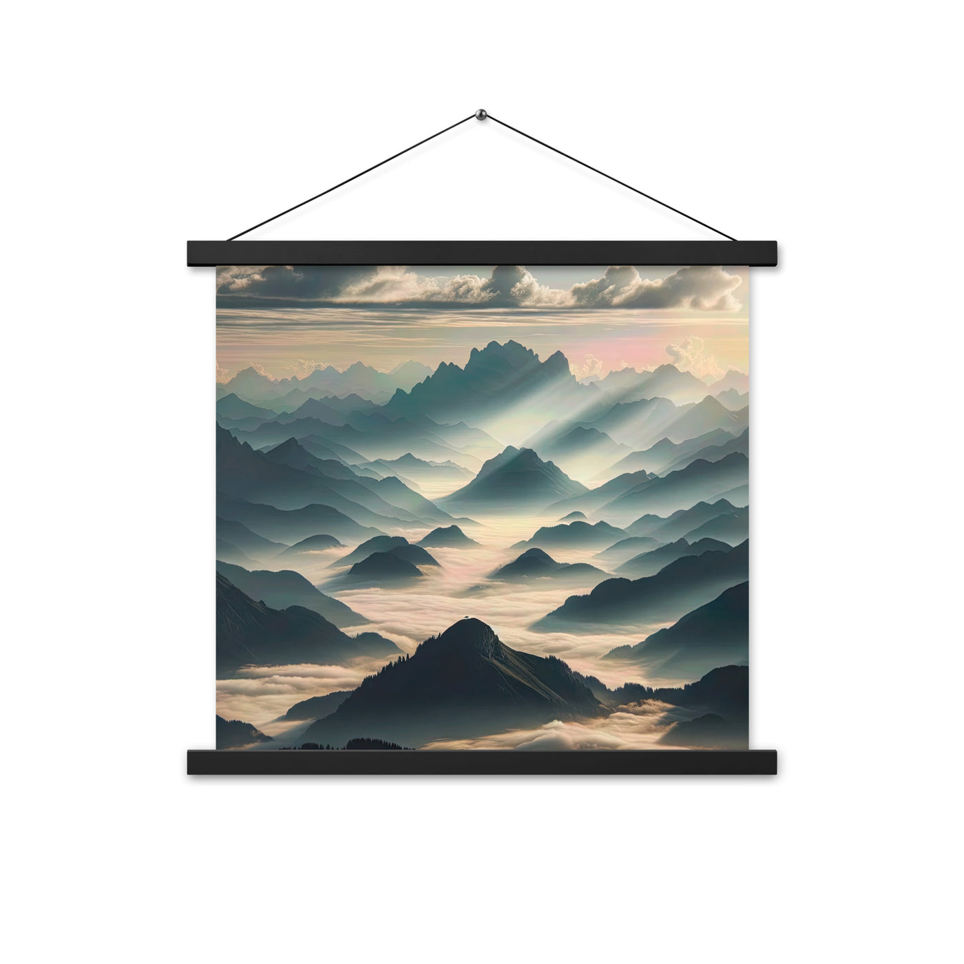 Foto der Alpen im Morgennebel, majestätische Gipfel ragen aus dem Nebel - Premium Poster mit Aufhängung berge xxx yyy zzz 45.7 x 45.7 cm