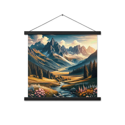 Quadratisches Kunstwerk der Alpen, majestätische Berge unter goldener Sonne - Premium Poster mit Aufhängung berge xxx yyy zzz 45.7 x 45.7 cm